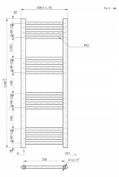 Gamma Erga Basic, vykurovacie teleso 1100x400 mm, 369 W, čierna, ERG-LAV-BASIC-11040-BK