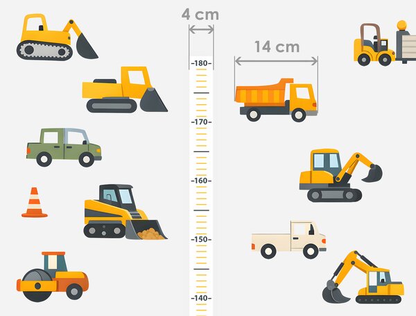 Nalepte.cz Meter a stavebné autíčka textilní prelepiteľná nálepka na stenu výška 160 cm