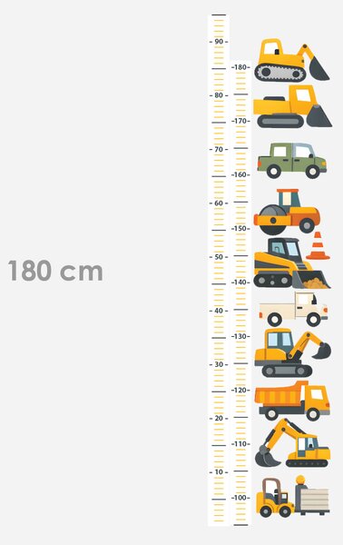 Nalepte.cz Meter a stavebné autíčka textilní prelepiteľná nálepka na stenu výška 160 cm