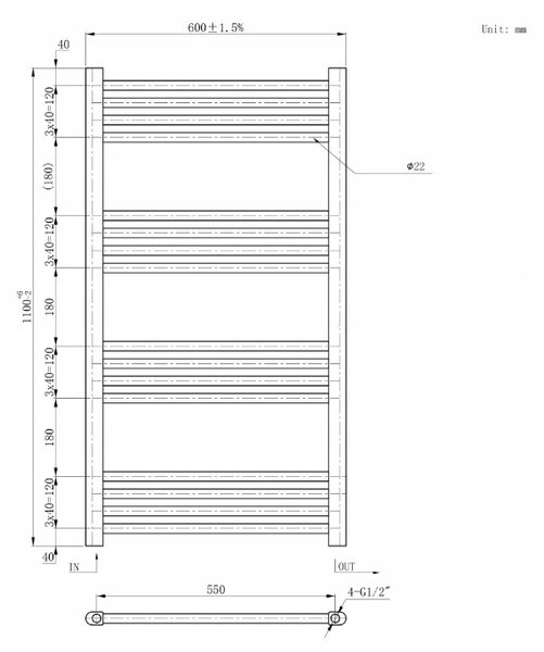 Gamma Erga Basic, vykurovacie teleso 1100x600 mm, 499 W, čierna, ERG-LAV-BASIC-11060-BK