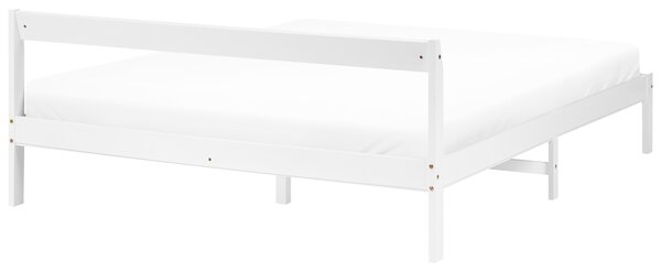 Posteľ biela borovicové drevo 140 x 200 cm s čelom a lamelovým roštom minimalistický štýl spálňa