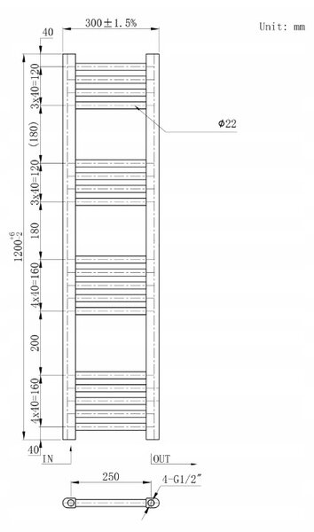 Gamma Erga Basic, vykurovacie teleso 1200x300 mm, 336 W, čierna, ERG-LAV-BASIC-12030-BK