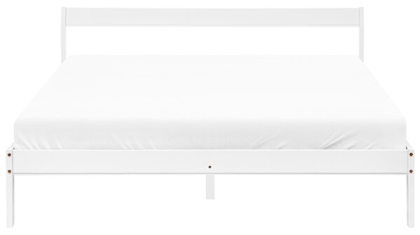 Posteľ biela borovicové drevo 140 x 200 cm s čelom a lamelovým roštom minimalistický štýl spálňa
