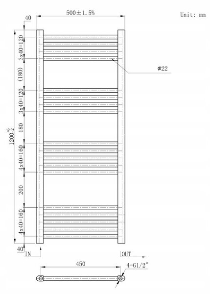 Gamma Erga Basic, vykurovacie teleso 1200x500 mm, 482 W, čierna, ERG-LAV-BASIC-12050-BK