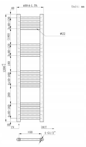 Gamma Erga Basic, vykurovacie teleso 1200x400 mm, 409 W, čierna, ERG-LAV-BASIC-12040-BK