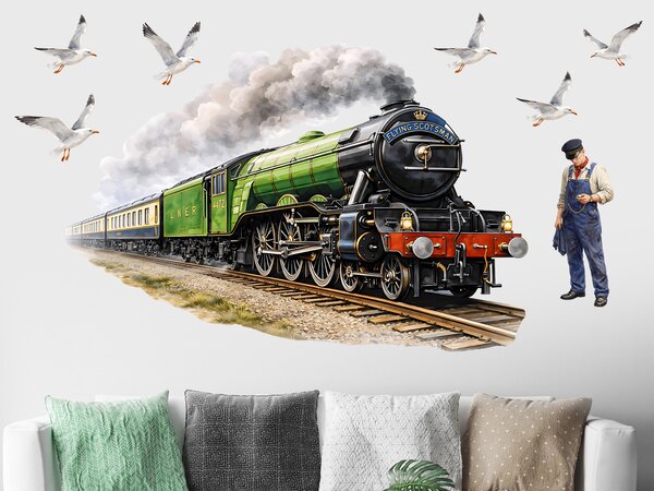 Nalepte.cz Vlak Flying scotsman textilní prelepiteľná nálepka na stenu arch 75 x 50 cm