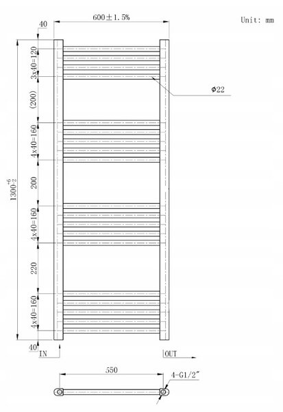 Gamma Erga Basic, vykurovacie teleso 1300x600 mm, 591 W, čierna, ERG-LAV-BASIC-13060-BK