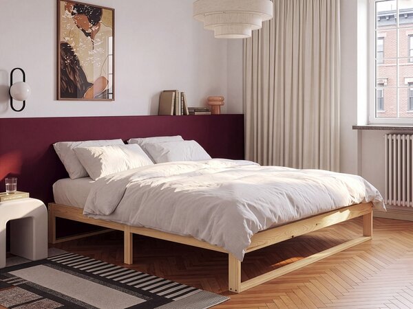 Posteľ svetlohnedá borovicové drevo 160 x 200 cm s lamelovým roštom bez čela minimalistický štýl spálňa