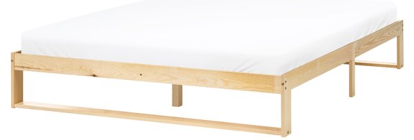Posteľ svetlohnedá borovicové drevo 160 x 200 cm s lamelovým roštom bez čela minimalistický štýl spálňa