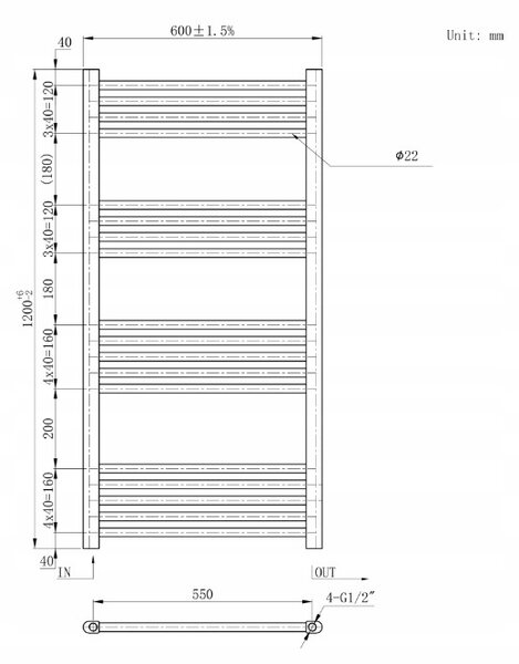 Gamma Erga Basic, vykurovacie teleso 1200x600 mm, 555 W, čierna, ERG-LAV-BASIC-12060-BK