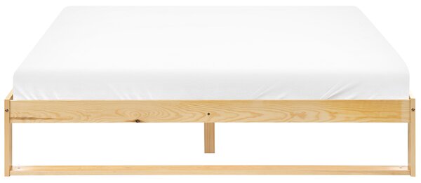 Posteľ svetlohnedá borovicové drevo 160 x 200 cm s lamelovým roštom bez čela minimalistický štýl spálňa