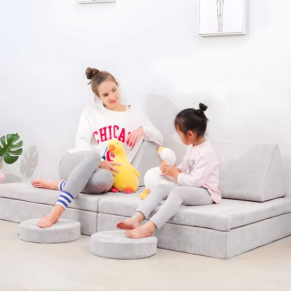 ECOTOYS Modulárna rozkladacia pohovka 2-miestna - 8 mäkkých sivých vankúšov