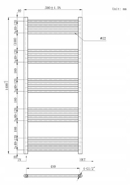 Gamma Erga Basic, vykurovacie teleso 1400x500 mm, 546 W, čierna, ERG-LAV-BASIC-14050-BK