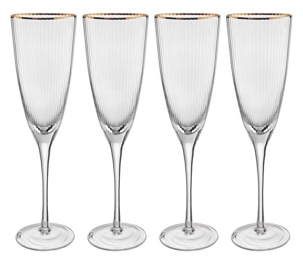 GOLDEN TWENTIES Sada pohárov na šampanské so zlatým okrajom 250 ml 4 ks