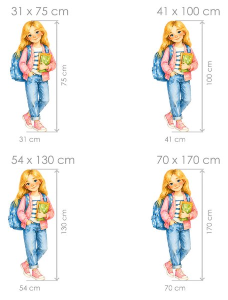Nalepte.cz Blondínka v školskom veku textilní prelepiteľné nálepky na stenu hárok 31 x 75 cm