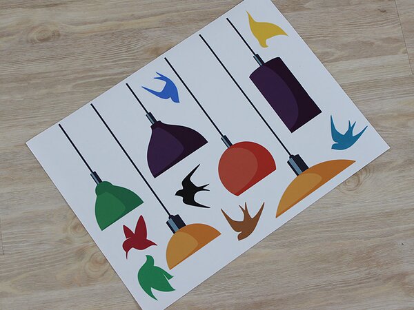 Nalepte.cz Lampy a vtáčiky textilní prelepiteľné nálepky na stenu 84 x 30 cm