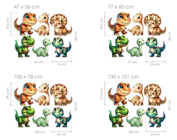 Nalepte.cz Dinosauríci textilní prelepiteľné nálepky na stenu arch 47 x 36 cm