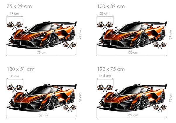 Nalepte.cz Oranžový športiak textilní prelepiteľná nálepka na stenu arch 75 x 29 cm
