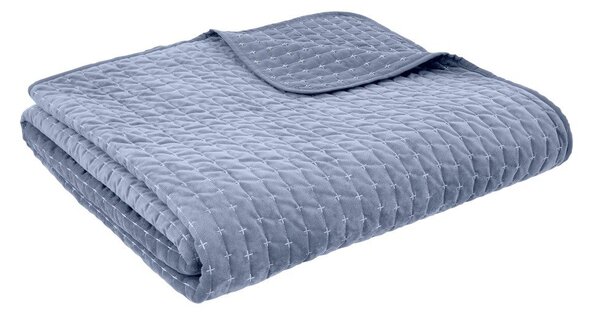 Modrý zamatový prešívaný pléd 240x260 cm Attica Velvet – Bianca