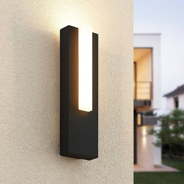 Lucande LED vonkajšie nástenné svietidlo Virgalia, 31 cm, antracit, IP65, Čierna, Hliník, Moderný, Nástenné svietidlo