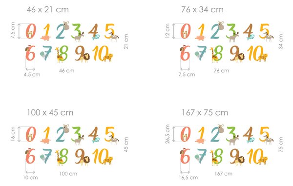 Nalepte.cz Farebné čísla textilní prelepiteľné nálepky na stenu arch 46 x 21 cm