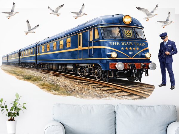 Nalepte.cz Vlak The blue train textilní prelepiteľná nálepka na stenu arch 75 x 42 cm