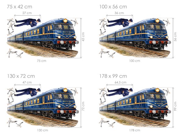 Nalepte.cz Vlak The blue train textilní prelepiteľná nálepka na stenu arch 75 x 42 cm