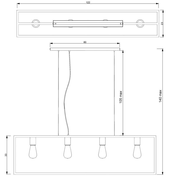 Luster na lanku FRAME 4xE27/60W/230V čierna