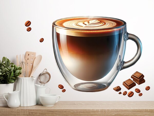 Nalepte.cz Šálka ​​cappuccino textilní prelepiteľná nálepka na stenu hárok 45 x 38 cm