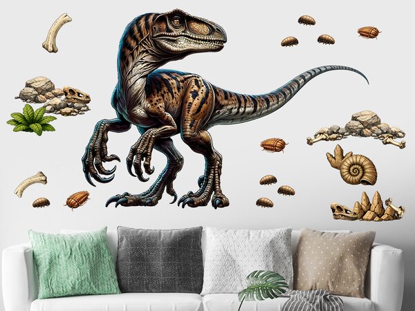 Nalepte.cz Velociraptor textilní prelepiteľná nálepka na stenu hárok 47 x 33 cm