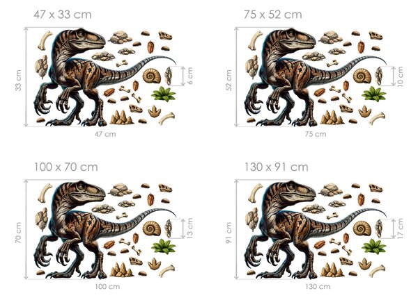 Nalepte.cz Velociraptor textilní prelepiteľná nálepka na stenu hárok 47 x 33 cm