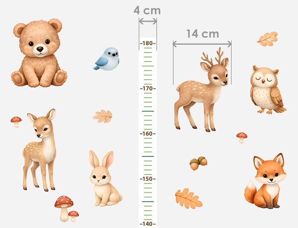 Nalepte.cz Metr veselá zvířátka z lesa textilní prelepiteľné nálepky na stenu výška 160 cm