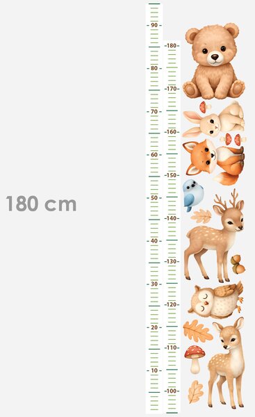 Nalepte.cz Metr veselá zvířátka z lesa textilní prelepiteľné nálepky na stenu výška 160 cm