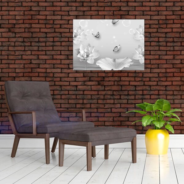 Obraz - Kvetinový dizajn s motýlikmi (70x50 cm)