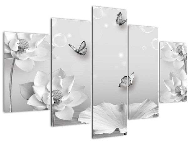 Obraz - Kvetinový dizajn s motýlikmi (150x105 cm)