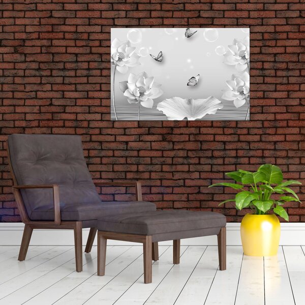 Obraz - Kvetinový dizajn s motýlikmi (90x60 cm)