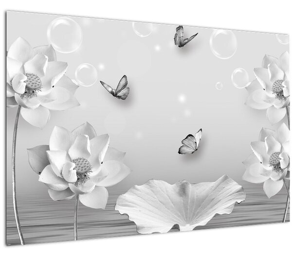 Obraz - Kvetinový dizajn s motýlikmi (90x60 cm)
