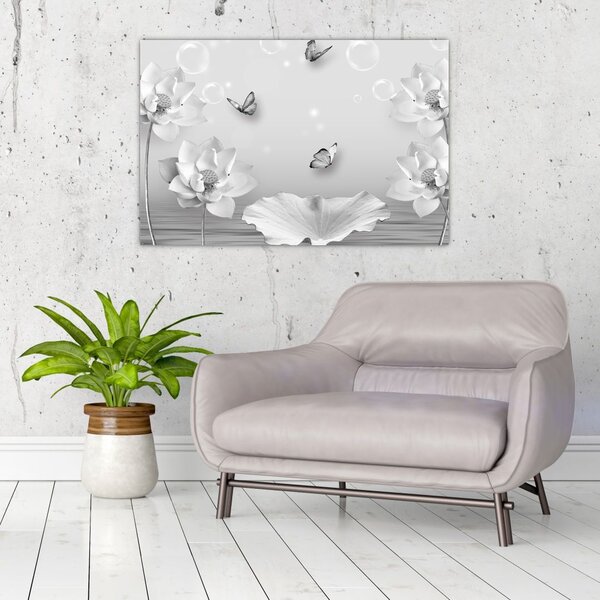 Obraz - Kvetinový dizajn s motýlikmi (90x60 cm)