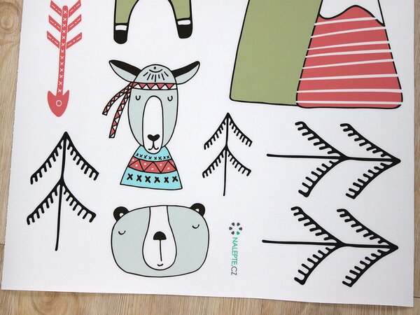 Nalepte.cz Malý indián textilní prelepiteľné nálepky na stenu arch 47 x 27 cm