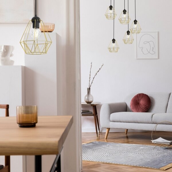 Luster na lanku BERGEN 1xE27/60W/230V čierna/zlatá