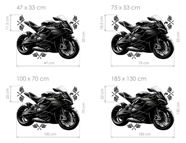 Nalepte.cz Čierna motorka textilní prelepiteľná nálepka na stenu arch 47 x 33 cm