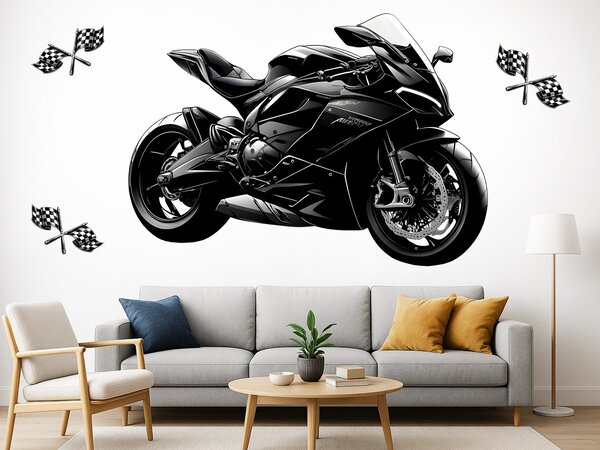 Nalepte.cz Čierna motorka textilní prelepiteľná nálepka na stenu arch 47 x 33 cm