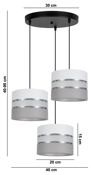 Luster na lanku CORAL 3xE27/60W/230V biela/šedá