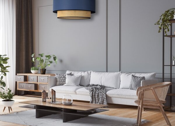 Duolla - Stropné svietidlo BOHO 1xE27/15W/230V pr. 45 cm modrá/ratan