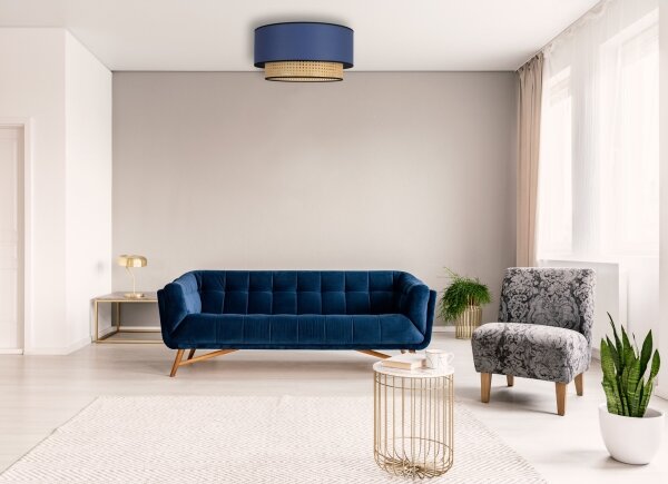 Duolla - Stropné svietidlo BOHO 1xE27/15W/230V pr. 45 cm modrá/ratan