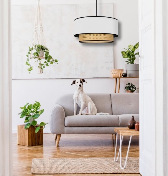 Duolla - Luster na lanku BOHO 1xE27/15W/230V pr. 45 cm biela/ratan