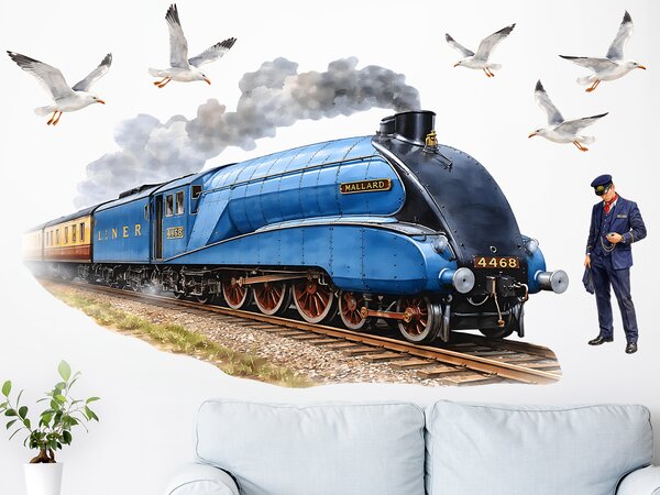 Nalepte.cz Vlak Mallard textilní prelepiteľná nálepka na stenu arch 75 x 46 cm