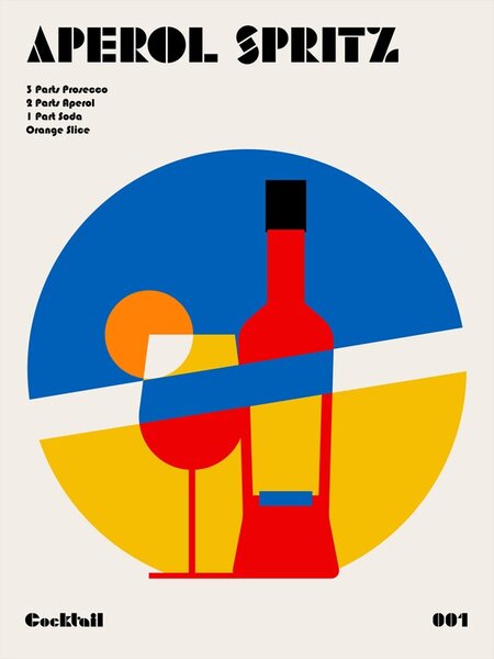 Ilustrácia Aperol Spritz Cocktail Bauhaus Art Print, Retrodrome
