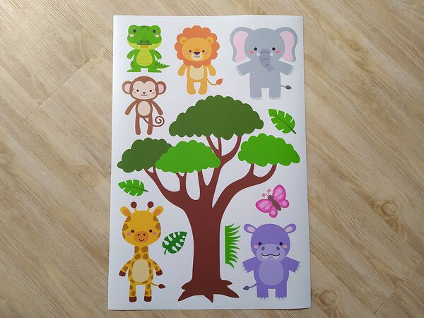 Nalepte.cz Strom zo ZOO textilní prelepiteľné nálepky na stenu arch 30 x 45 cm