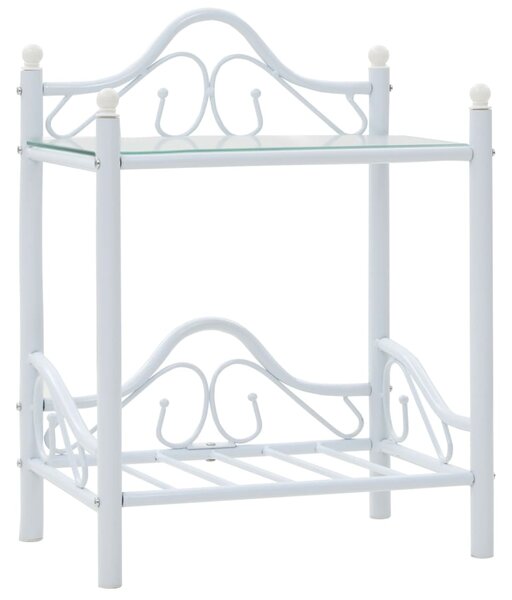 Nočný stolík, oceľ a tvrdené sklo, 45x30,5x60 cm, biely